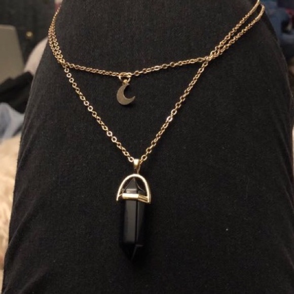 !!LAST ONE!! Black Crystal Gold Moon Layer Choker - Picture 5 of 6
